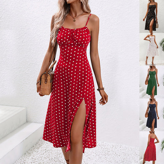 Polka Dot Print Suspender Dress for Women's Summer Clothing.