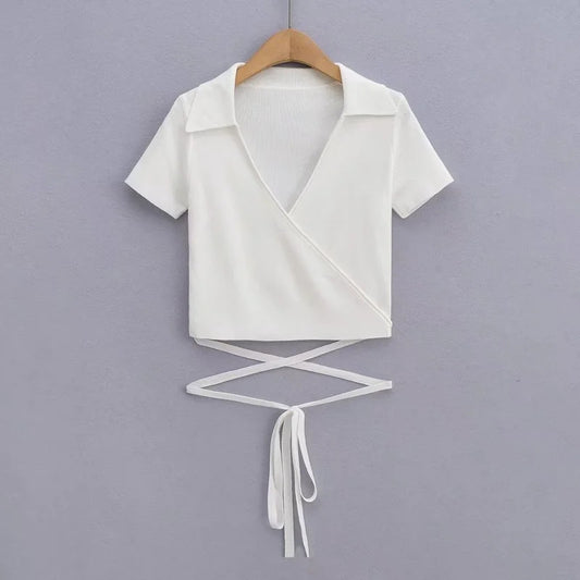 Pure Desire Wind V-neck Short-sleeved T-shirt Female